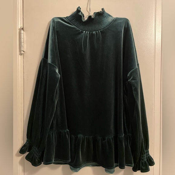 Soft Surroundings Floriana Velvet Peplum Ruffle Blouse Pine Grove Size Medium - Picture 2 of 13